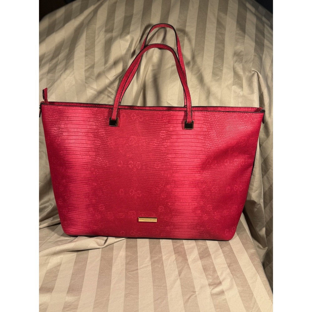 Christian Siriano New York Pink Lizard Embossed Tote Bag Large Shoulder Bag Gold